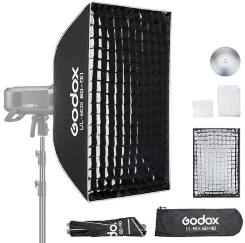 Godox Softbox UL con diffusore a griglia, 60 x 90 cm, montaggio rapido, con supporto Bowens, illuminazione fotografica compatta, Godox Softbox per fotografia, flash monolight flash (60 x 90 cm)
