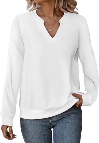 Cuptacc Pullover Damen Langarmshirt V-Ausschnitt Oberteile | V-Ausschnitt,Locker,Elegant,Langarm,Einfarbig,Bequeme,Herbst,Winter,Casual,Schicker,Women