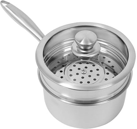 Donened Casserole à vapeur à induction, avec couvercle en verre et cuiseur vapeur, 16 cm, en acier inoxydable, passe au lave-vaisselle, pour cuisinière à gaz, cuisinière à induction