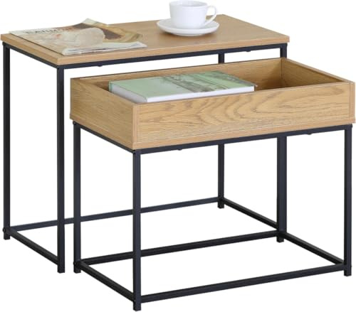 CELINO making your day Nesting Coffee Tables Set of 2 Nest Stacking MDF Wooden Side End Table Steel Metal Frame Living Room, Bedroom, Home Office 60×30×50cm