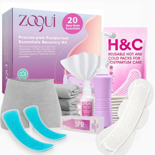 20 Pcs Postpartum Essentials Recovery Kit, Gifts for New Mom, Labor Delivery Feminine Care Kit, Postpartum Pads, Peri Bottle, Cooling Spray & Pad Liners, Disposable Postpartum Underwear, All-in-one