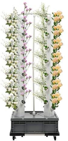 GramStudio Sistema di coltivazione idroponica idroponica Tower Garden 56 fori, torre idroponica verticale con timer, ruote, Hydro Tower per erbe, frutta, fiori e verdura