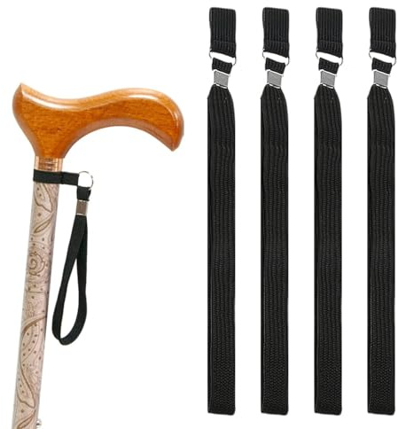 4 x schwarze Gehstock-Gurte für ältere Menschen, Handgelenkschlaufe für Krücken, schwarze Nylon-Handgelenkschlaufen, Gehstock-Zubehör zum Wandern, Spazierengehen, ältere Menschen oder andere Benutzer