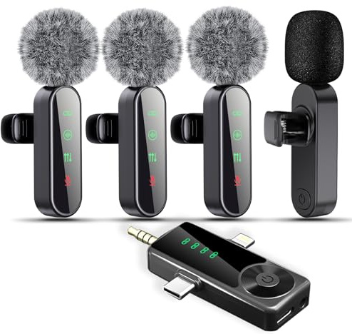 Wireless Lavalier Microphone for iPhone/Android/Camera, Upgraded Mini Microphone with Noise Reduction, Mic for Video Recording, Podcasts, YouTube, TikTok, and Vlogging (4 Mic)