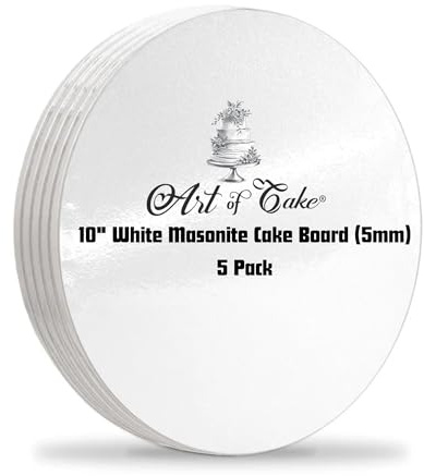 Art of cake® Masonite Cake Board, Strong Round Cake Board, Cake Drum, 5mm Thick, Pack of 5 (White, 10)