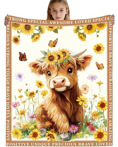 GalaVee Highland Cow Gift Blanket | Cute Brown Flannel Blanket Cow Print, Soft Cozy 60x50, Farmhouse Style Home Decor Sofa Bed