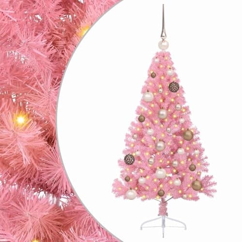 vidaXL Sapin de Noël Artificiel pré-éclairé Rose 120 cm PVC, Arbre de Noël Moderne en Forme de cône, éclairage de Vacances USB, Display LED, déco Festive pour Le Salon et Le Jardin