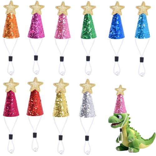 10 Pcs Mini Party Hats for Stuffed Animal, Figures Toys Tiny Hats with Adjustable Strap for Crafts Doll Decorations Birthday Party Hat for Toys Pet