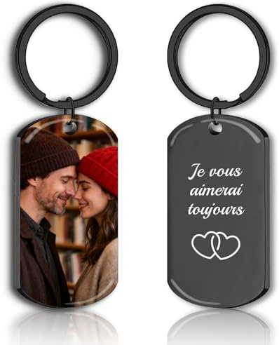 Porte Clef Personnalisable pour Homme Femme Porte Clé Photo pour la Fête des Pères Saint-Valentin Cadeaux Personnalisés avec Photos Texte pour Anniversaire Noël