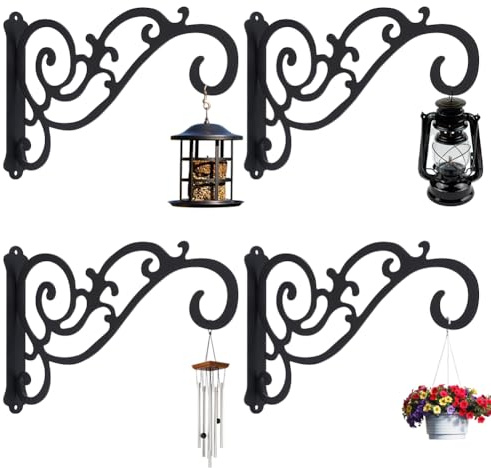 INTERWARM 4 Stück Metall-Pflanzenhaken, Blumenampel-Halterung & Wandhaken | 9.7cm Blumenampelhaken für Pflanzen, für den Außenbereich, zum Aufhängen von Laternen und Vogelfutterhäuschen