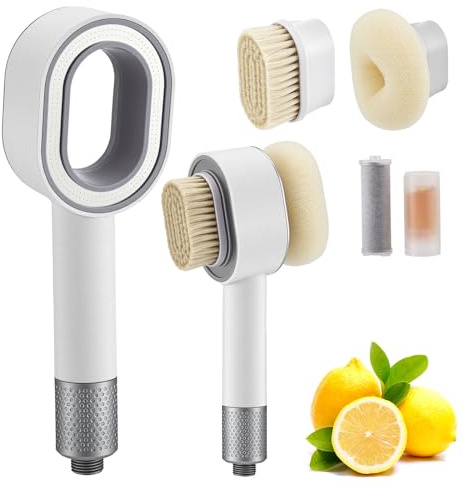 Filtersonic 3 In 1 Duschkopf Doodle,Duschkopf Set mit 2 magnetische Reinigungsbürsten und Carbon-Aktivekohlefilter,Filter entfernt,Chlor, Kalk, Bakterien und Schwermetalle (Weiß)