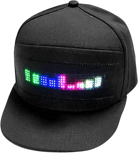 LED Hüte, Programmierbare Kappe, Bluetooth Hut, Baseball Cap mit LED-Leuchte, App-Steuerung Bearbeitbarer Bunter LED-Hut für Outdoor, Konzert, Karneval, Weihnachten, Bars, Clubs (Schwarz)