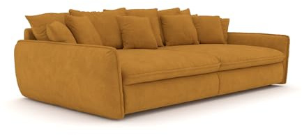 foamnova Gigasofa Hereford, B 274 x H 61 x T 131 cm, inkl. 12 Kissen, wasserabweisendes Flachgewebe in Leinenoptik, Farbe Mustard, Moderne, sehr gemütliche Form, Familiensofa, Lounge Sofa