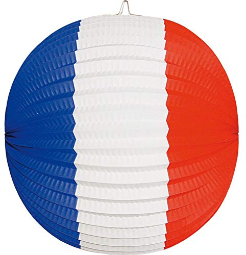 PARTY DISCOUNT Papier-Lampion/Laterne, Rund, Größe Frankreich rot-weiß-blau, ø 26 cm