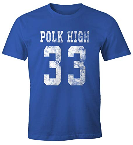 MoonWorks® Herren T-Shirt Polk High Trikot Football 90er Fasching Karneval lustig Fun-Shirt blau L
