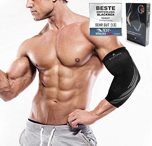 BLACKROX Ellenbogenbandage [Vergleichssieger 2024] Gr. S-XL | Tennisarm Bandage | Für Damen & Herren | Perfekt für Sport, Golf, Tennis & Bodybuilding | Schwarz Gr. L
