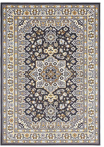 Nouristan Mirkan Orient Teppich – Wohnzimmerteppich Orientalisch Kurzflor Vintage Orientalischer Teppich für Esszimmer, Wohnzimmer, Schlafzimmer – Dunkelgrau, 80x150cm
