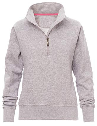 Mivaro Damen Troyer Grau meliert in Größe L - Pullover aus Baumwollmix mit Reißverschluss - Stehkragen und angerautes Innenfutter - sportlich, weich, bequem für Übergangszeit