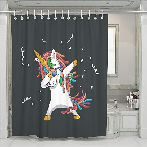 Treer Anti-Schimmel & Wasserdicht Duschvorhang für Badezimmer, Badezimmervorhang mit 12 Duschvorhangringe Waschbar Duschvorhang - Bunter Einhorn-3D-Druck (Brille Einhorn,180x200cm)