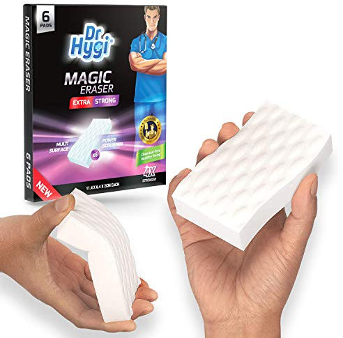 DR HYGI Magic Eraser Schwamm Set zur Entfernung von Markierungen und Flecken, Schwerlast Magic Sponge für alle Oberflächen, Weiß, Schaumstoff (6 Stück (1 Stück))