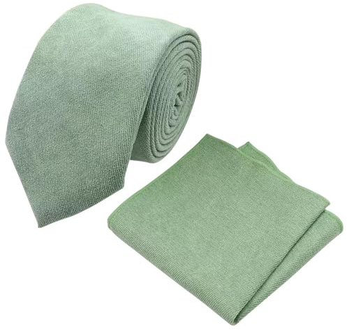 DB Dickie Bow Luxuriöses Baumwollmischgewebe, schmales Krawatten- und Einstecktuch-Set, salbeigrün