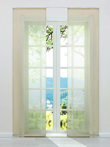 ESLIR Schiebegardinen Voile Flächenvorhänge Set 2er Gardinen mit Klettband Schiebevorhang Transparent Vorhang Uni Sand BxH 57x245cm 2 Stück