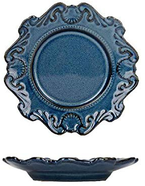 Blu e bianco in ceramica Piatto, Relief Antique porcellana principale piatto da portata vassoio dessert insalata di piatti da tavola,Blu,9.8 inch