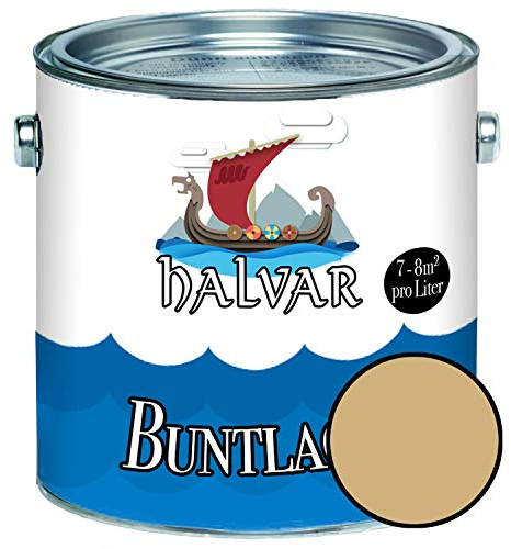 Halvar Buntlack für Holz & Metall GLÄNZEND Gelb RAL 1000-1037 Holzfarbe Holzlack Innen & Außen robuster Kunstharzlack Wetterbeständig & perfekter Langzeitschutz (1 L, RAL 1001 Beige)