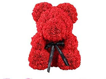 Handmade Rose Teddy Bear Flower Teddy Bear Artificial Flowers - Valentines Day, Mothers Day , Anniversary & Bridal Showers in Gift Box (Red, 40cm)