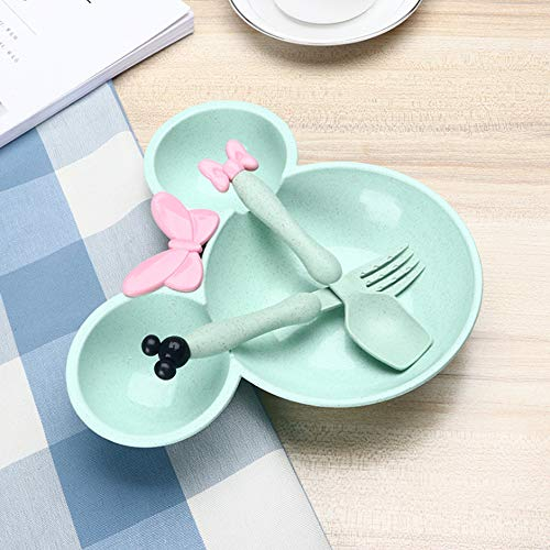 Set di 3 pezzi a forma di Minnie Topolino, per bambini, composto da piatto, forchetta, cucchiaio(menta)