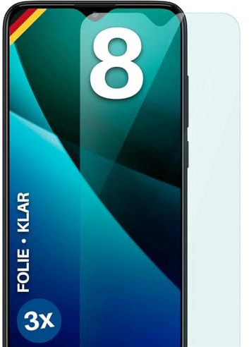 moex für Redmi 8 Schutzfolie Displayschutz Folie Ultra-klar HD 0,2 mm kompatibel mit jeder Hülle, Anbringen ohne Blasen, Handyfolie Extra Kratzfest, FlexProtect 3 Stück