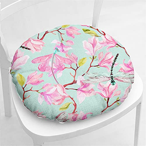 Hiseng Sitzkissen Tatami Stuhlkissen Runde Blume Druck Weiches Dickes Matratzenkissen Bodenkissen Sitzpolster für Esszimmer/Küche/Terrasse/Stuhl/Bank,40x40cm (Rosa Blume 1)