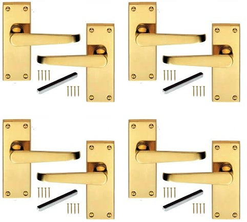 Haven Heritage Door Handle Electro Brass Plated Victorian Straight Lever Latch x 4 Pairs