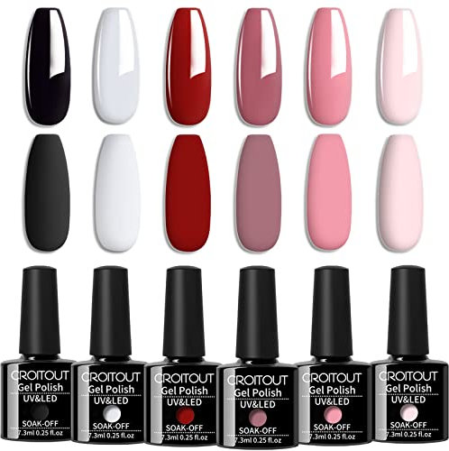 Croitout UV Gel Nail Polish Set, Nail Gel Polish Colours Set, Sock Off Gel Nail Polishes Set, Polish Gel Nail Kit for Home DIY Manicure Nail Salon, Best Gift for Women 6 x 7.3ml