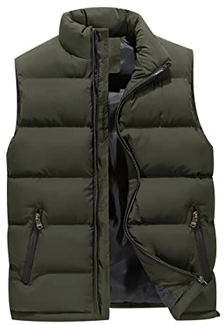 Mens Quilted Gilet Men Body Warmer Sleeveless Jacket Men Mens Body Warmers Padded Puffer Gilet Vest Mens Puffa Gilet With Pockets Men Outerwear Gilets Bodywarmer Waterproof Winter Warm Large Green 4XL