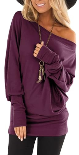 Hiistandd Damen Langarm T Shirt Damen Langarmshirt Eine Schulter Rundhals Tops Casual Sexy Einfarbig Basic T Shirt Tops