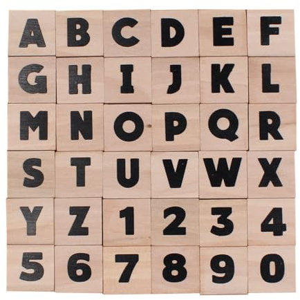 LOOLIPO – Stempel aus Holz – Zahlen & Buchstaben – 36 Stempel – 2 x 2 x 2 cm – Schablonen, Stempel & Stempelkissen – Basteln – Handarbeit – L740202