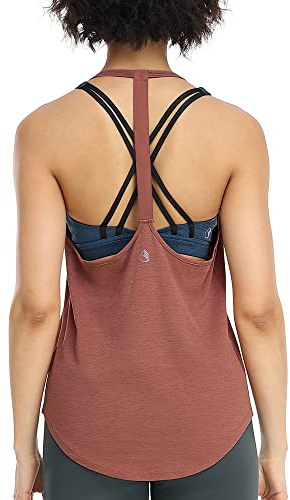 icyzone Workout Tank Tops for Women - Gym Yoga Shirts, T-Back Sport Running Tank Top (M, Brick)