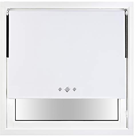 FURNISHED Blackout Roller Blind with Triple Diamond Eyelets & Metal Fittings Trimmable - White, 235W x 165H cm
