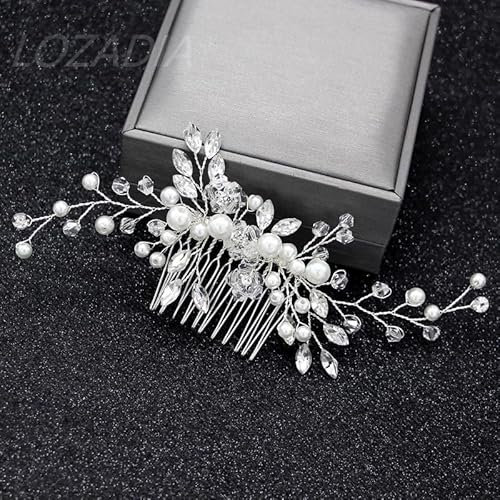 Lozadia Bridal Flower Side Hair Clips, Pearl Hair Pieces Hair Comb Bridal Headpiece for Brides Bridesmaid,Girls,Women,Mother's Day Gift Hair Comb Wedding Prom Party Hair Accessories (Silver) (design4)
