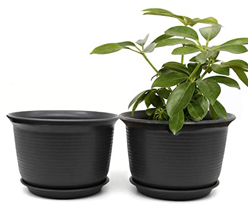 MissFox Lot de 2 Pots de Fleurs avec Soucoupe, 18.4 cm Pot de Fleur Interieur avec Trous de Drainage, Pot Plastique Plante Convient aux Jardins de Balcon Intérieurs et Extérieurs