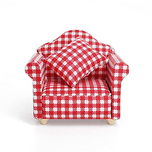 Odoria 1/12 Miniatur Sessel Puppenhaus Möbel Zubehör, Kariert