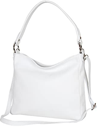 AmbraModa GL35 - Damen Handtasche Schultertasche Umhängetasche aus genarbtem Rindsleder (Weiß)