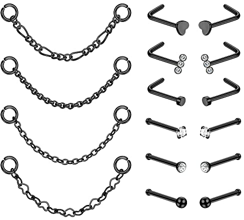 Kakonia Nasenpiercing Stecker 316L Edelstahl Nasenring Piercing Kette 20G Nasenstecker mit Nasenkette Nasenloch Herzkette Gold Silber Nostril Piercing Nose Ring Schmuck