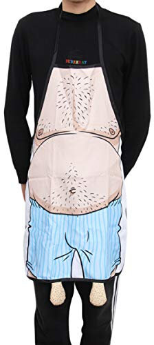 Homoyoyo Adjustable Funny Novelty Bib Apron for Men&Women-Wacky Belly Man Printed Chef Cooking BBQ Kitchen Apron with Full Coverage Protection-Premium Cotton Twill Lightweight Design (One Size)
