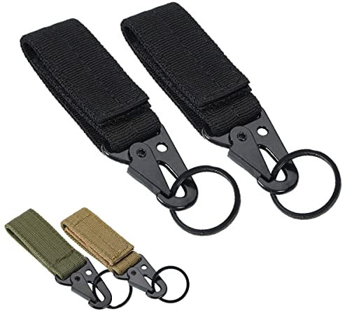 Sosa&Ya 2 x Taktischer Karabiner, Gurtband mit Hängender Schnalle, Gürtel Schlüsselanhänger, Haken für Molle System Band, Camping Wandern Outdoor Aktivitäten, Gurt Befestigung (Grün)