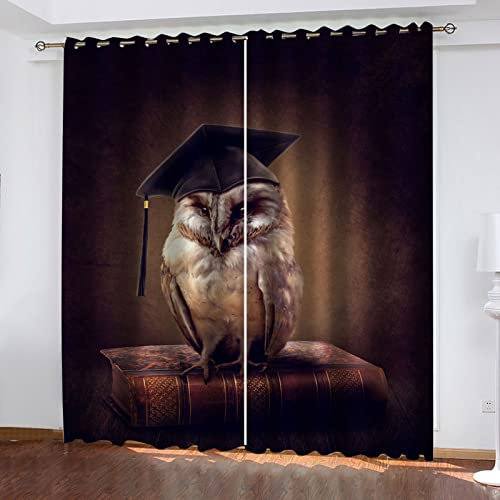 HOUKAI Vorhänge Kinderzimmer Mädchen, 3D Tier Eule Druck Gardinen Wohnzimmer Vorhang 200x214Cm Vorhänge Verdunkelung Vorhang Blickdicht Mit Ösen Schlafzimmer Gardinen, Muster Vorhang 2Er Set