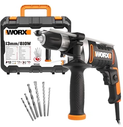 WORX WX328 Schlagbohrmaschine 810W - exaktes Bohren in Holz, Beton & Stahl - einfacher Werkzeugwechsel - stufenlose Drehzahlregulierung - exakte Bohrtiefe mit Tiefenanschlag - ergonomisches Design