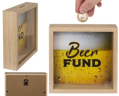 Tirelire en Bois, Motif de découverte de la bière, dans Un Cadre, env. 20 x 20 cm