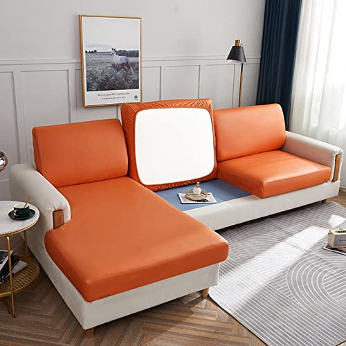 Sofakissenbezüge Wasserdicht,Sofa Sitzkissenbezug Elastische Leder für Wohnzimmer, Sofabezug Chaise Lounge Couch Kissenbezüge 4/3/2/1 Sitzer-Sofa Sitzkissen Schonbezug,Orange-Chaise-X（160-190cm）